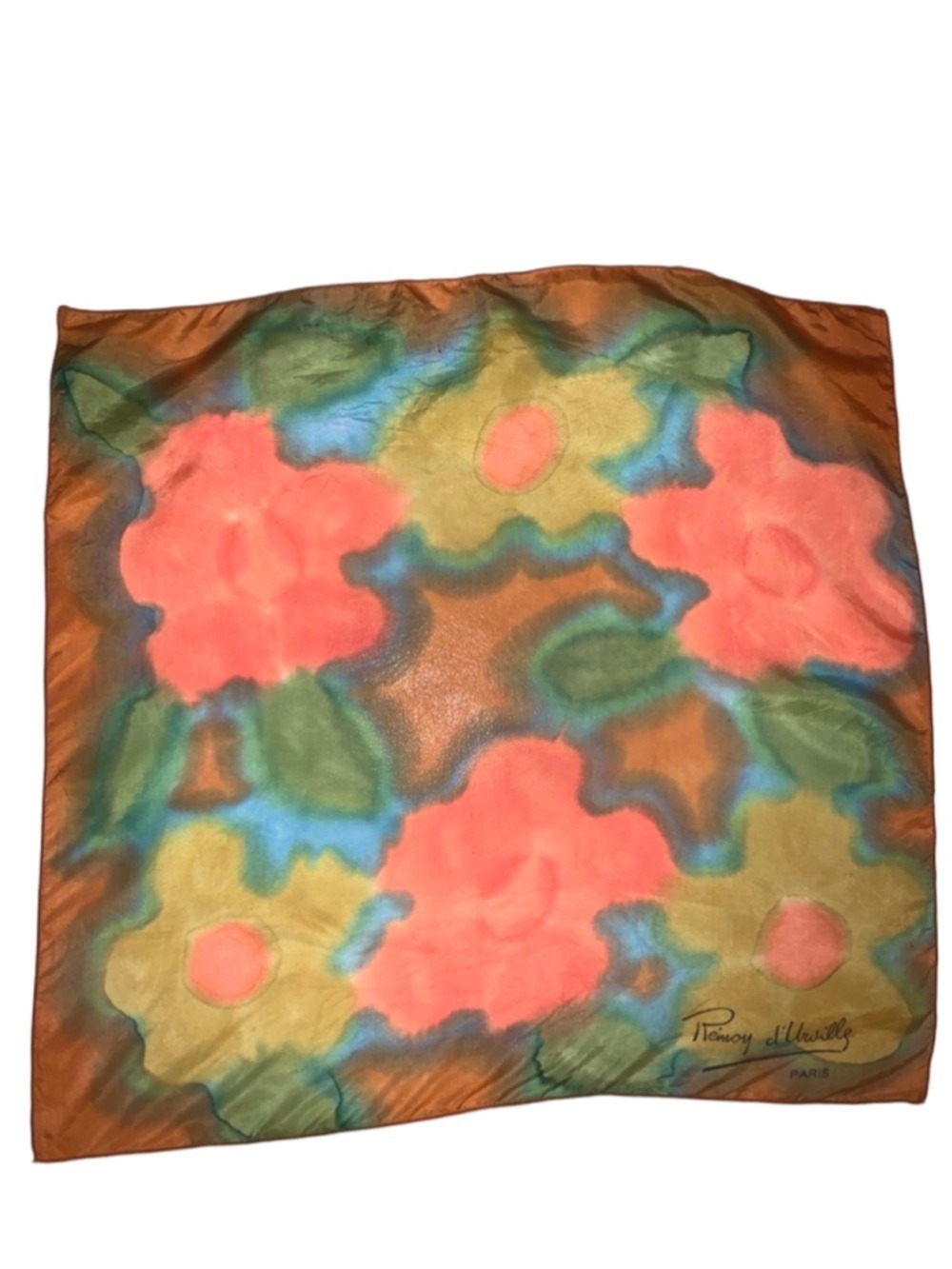 Women's Remoy d'Urville One Size Floral silk Scarf in Orange and Green